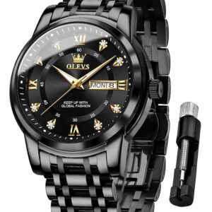 OLEVS Watches for Men Fashion Diamond Analog Quartz Men's Easy Reader Watch Stainsteel Steel Date